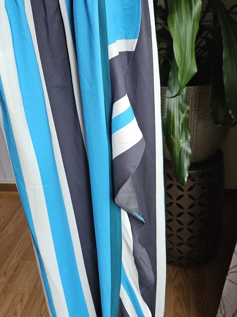 ​ANN TAYLOR LOFT Striped Faux Wrap Maxi Dress Small Blue Teal Orange Ruffle - Picture 9 of 16